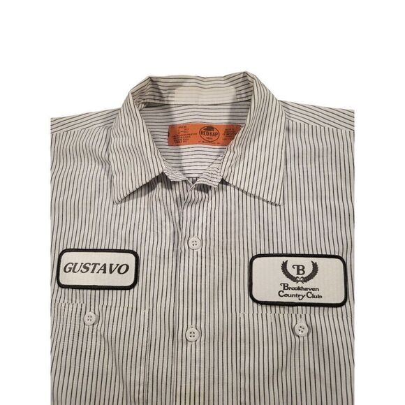 Red Kap Shirt Striped Button Up Men Sz L Embroidered Brookhaven Country Club - Picture 2 of 7